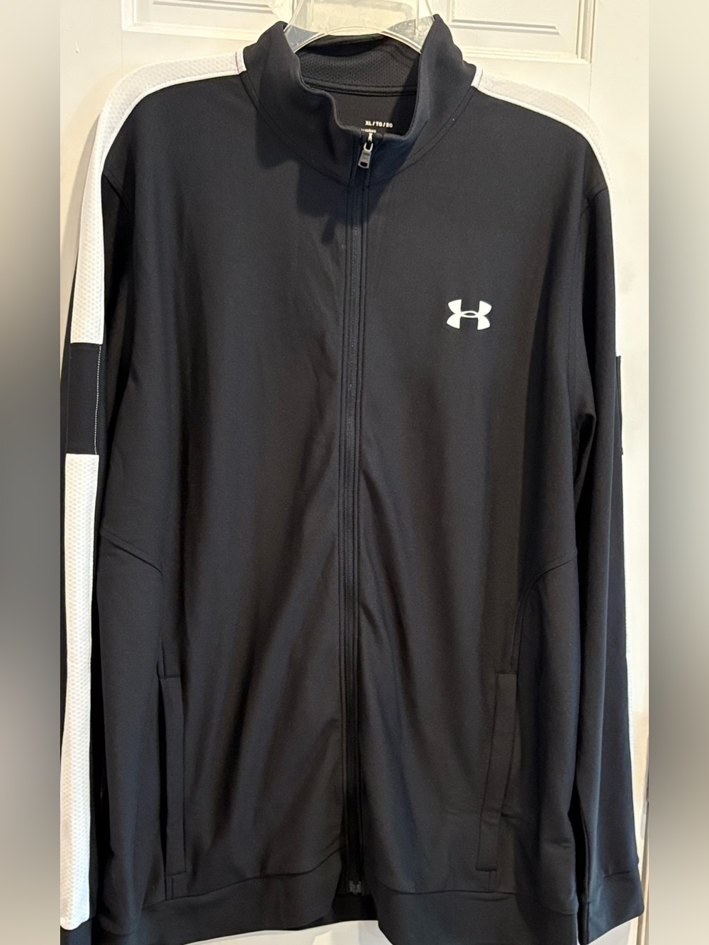 Under Armour Men's Black Full-Zip Track Jacket with White Accents. Size XL